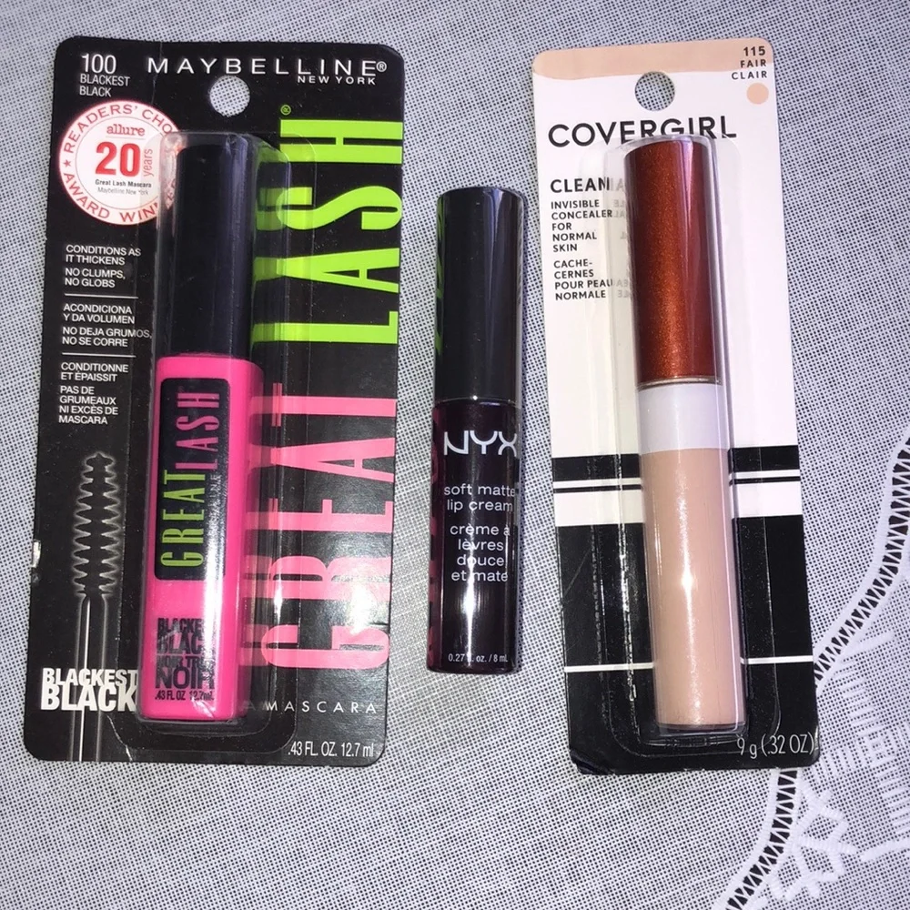 NWT makeup. covergirl concealer, NYX lip cream in black, maybelline mascara - Picture 1 of 5